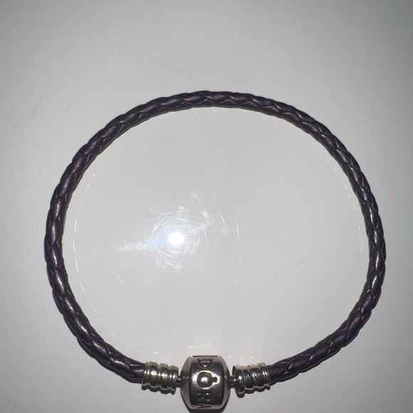 Pandora Purple Braided Leather Bracelet with Silver Clasp - Picture 2 of 3